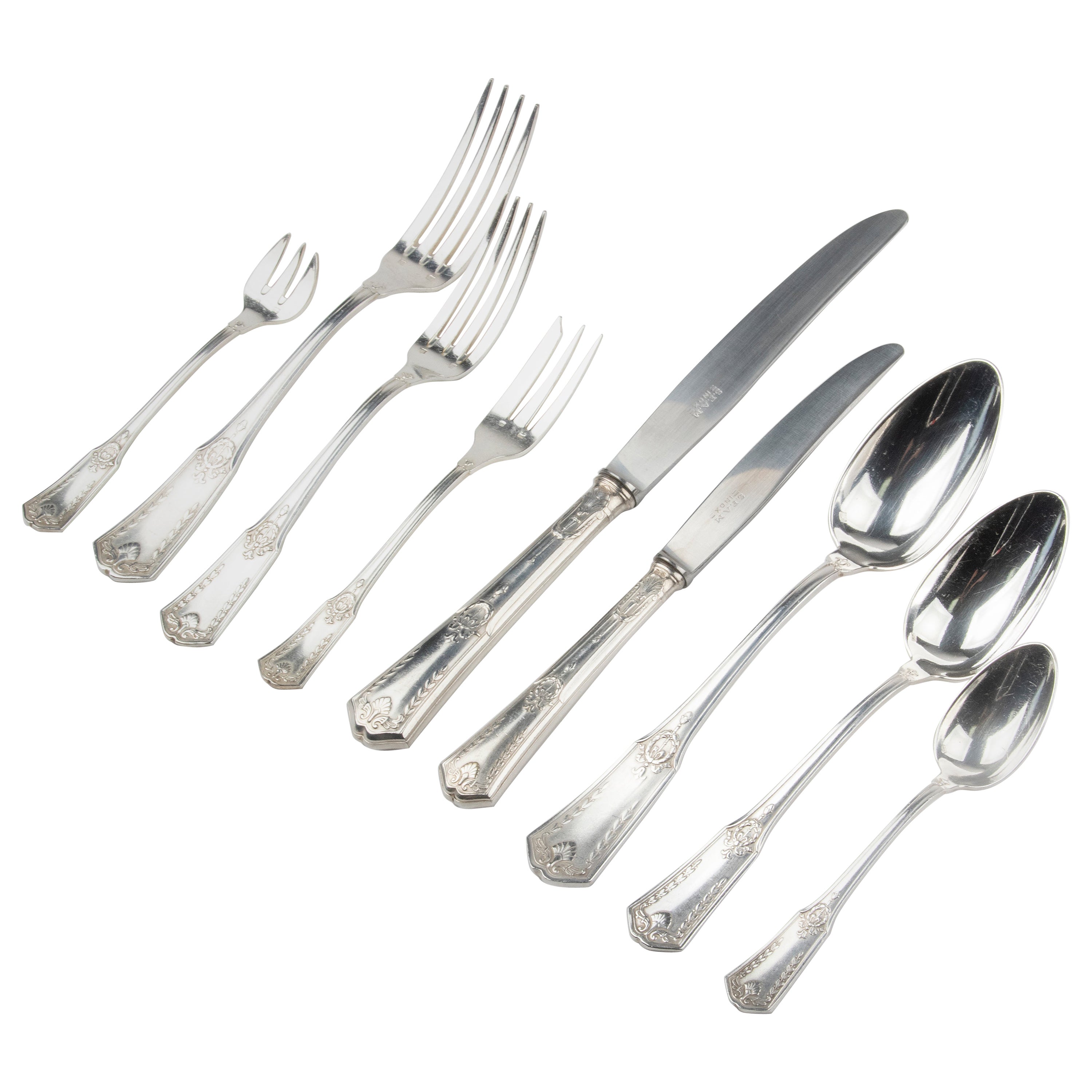 119-Piece Silver Plated Flatware for 12 Persons by SFAM Model Sans-Gêne Empire