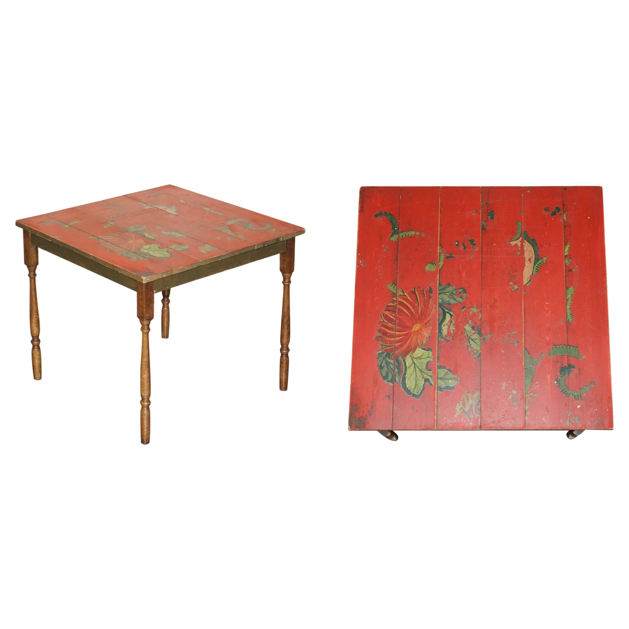 1 of 10 Antique Hand Painted French Pine Vendange Wine Tasting Tables Lovely For Sale
