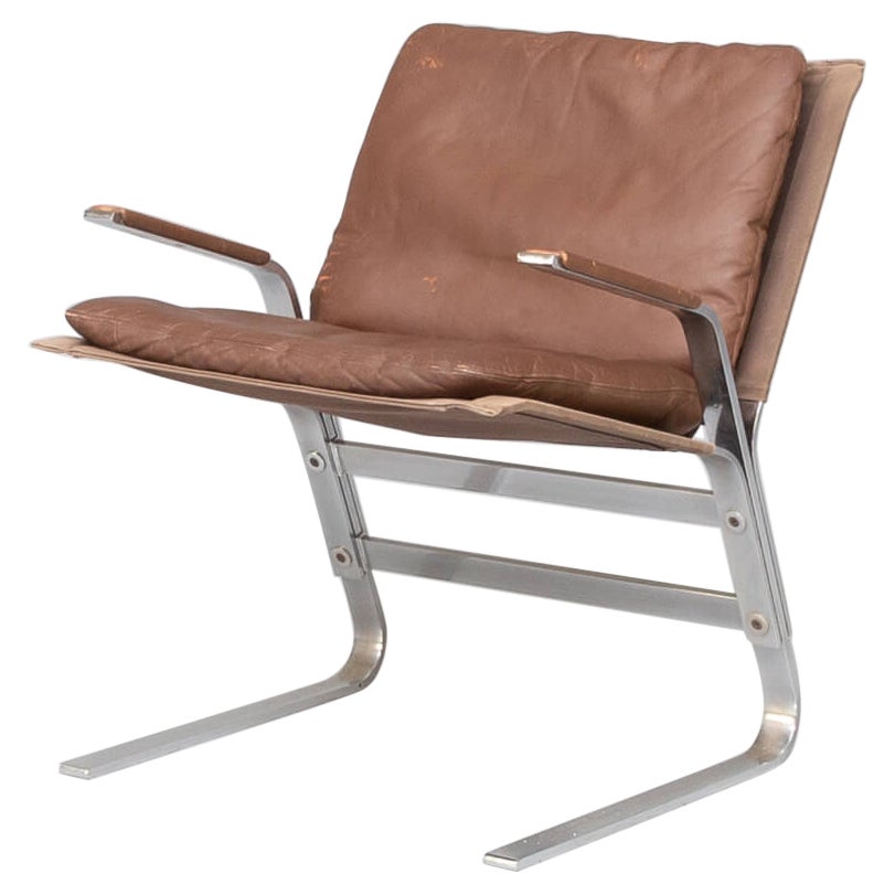 Metal, Canvas and Leather Designer Fauteuil For Sale