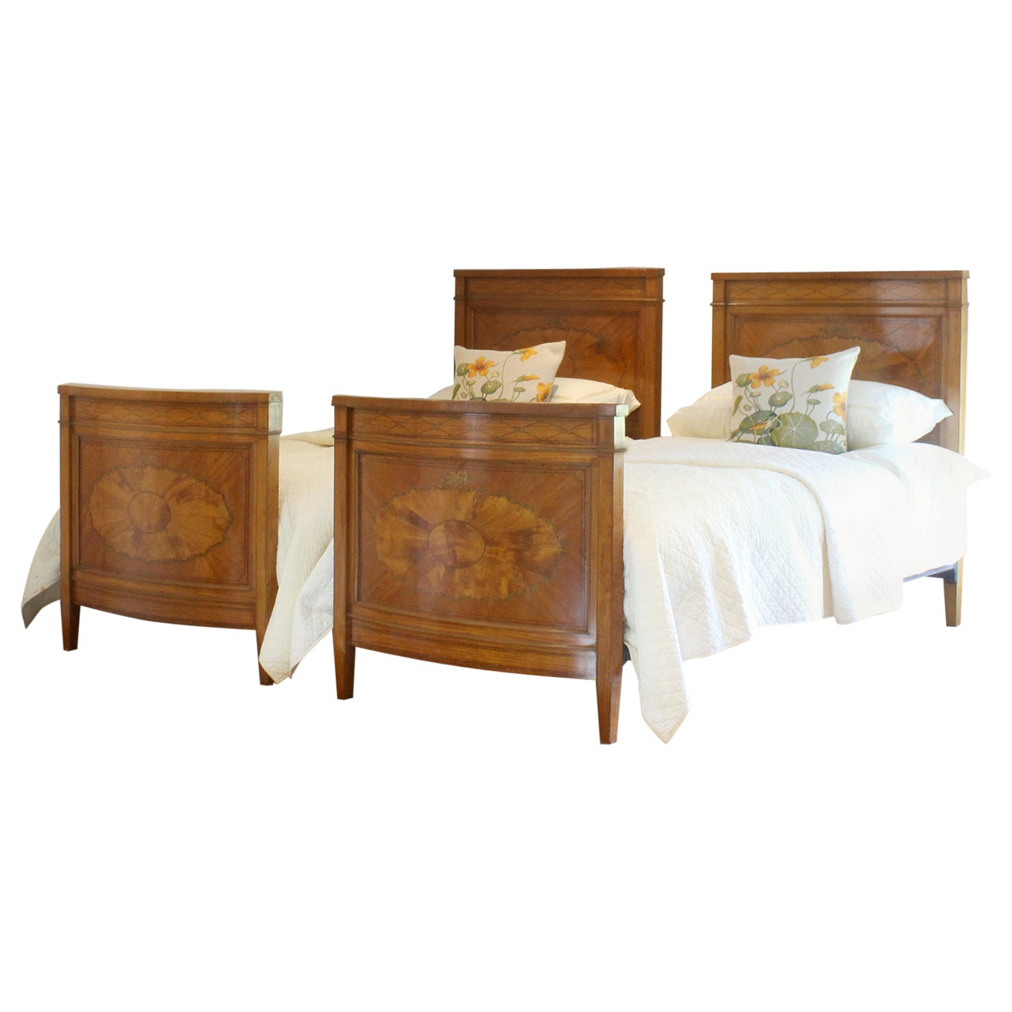 Matching Pair of Satinwood Marquetry Beds, WP44