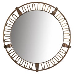 Italian Designer, Illuminated Wall Mirror, Brass, Mirror, Italy, 1940s
