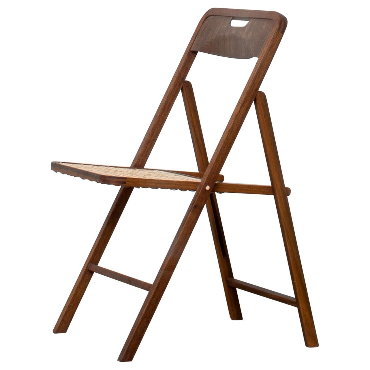 Folding Chair in Teak with Woven Seat in Cane Handmade by Studio Mumbai For Sale