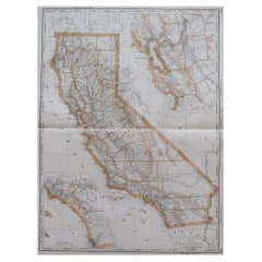 Large Original Antique Map of California, USA, 1894