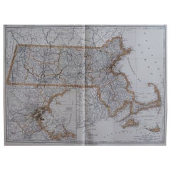 Large Original Antique Map of Massachusetts, USA, 1894