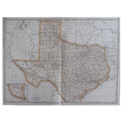 Large Original Antique Map of Texas, USA, 1894