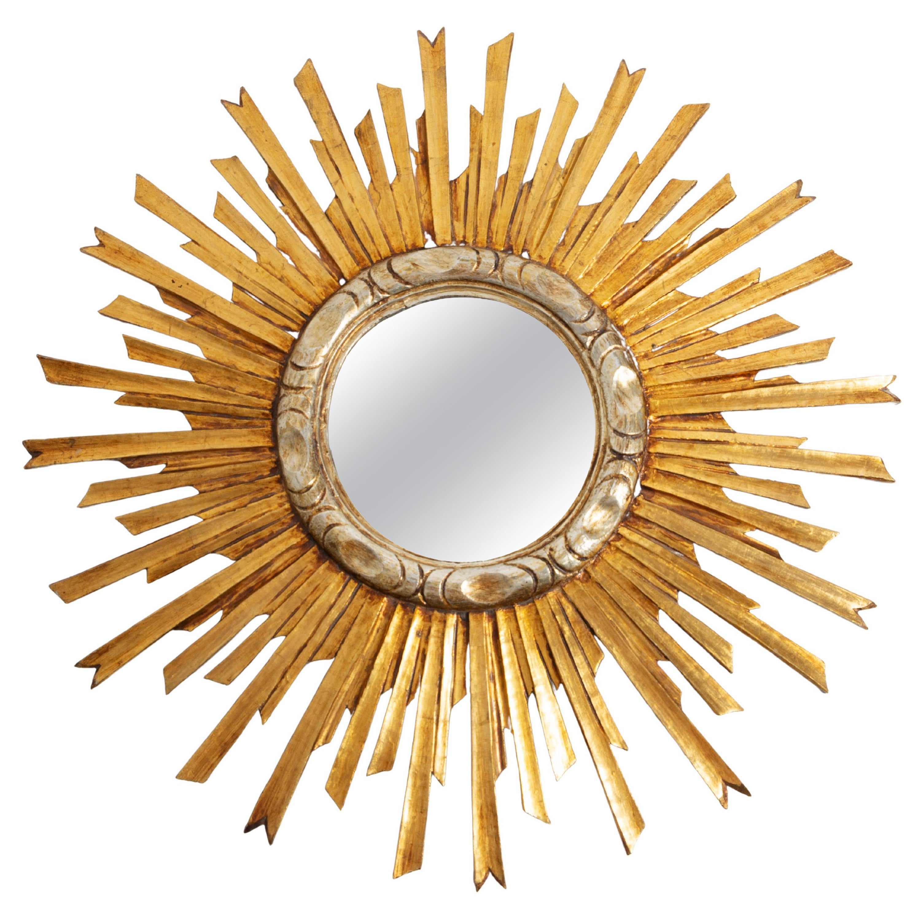 20th Century, Modern Gold Italian Big Sunburst Mirror, Giltwood, 1960s