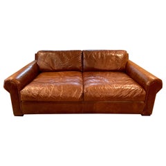 Vintage Cognac Leather Deep Oversized Sofa