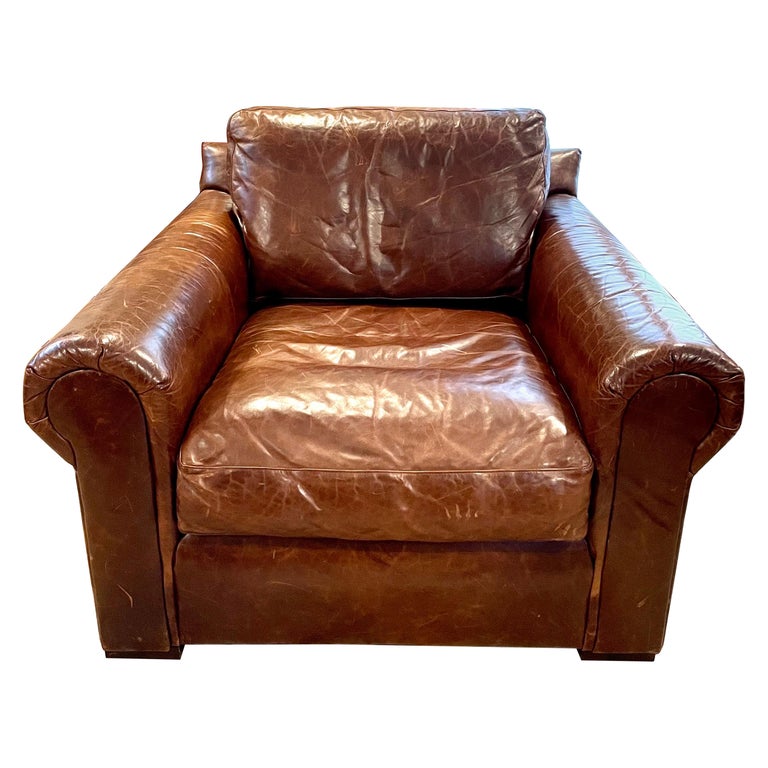 Vintage Cognac Leather Oversized Armchair For Sale at 1stDibs