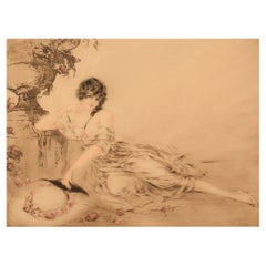 Gravure sur papier de Louis Icart, « à l'urne », datée de 1923