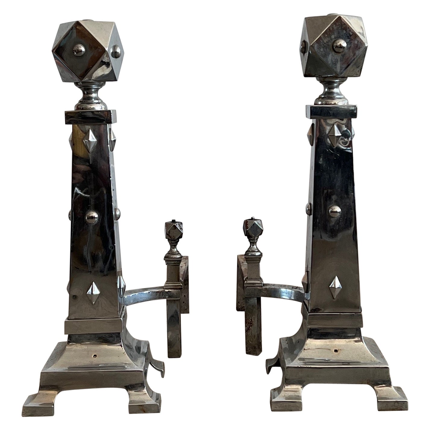 Pair of Unusual Andirons 1970's For Sale