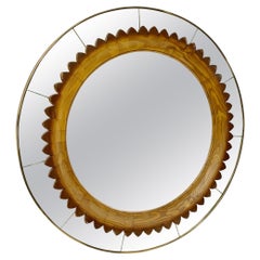 Mid-Century Circular Walnut Wall Mirror by Fratelli Marelli, Italy, 1950s