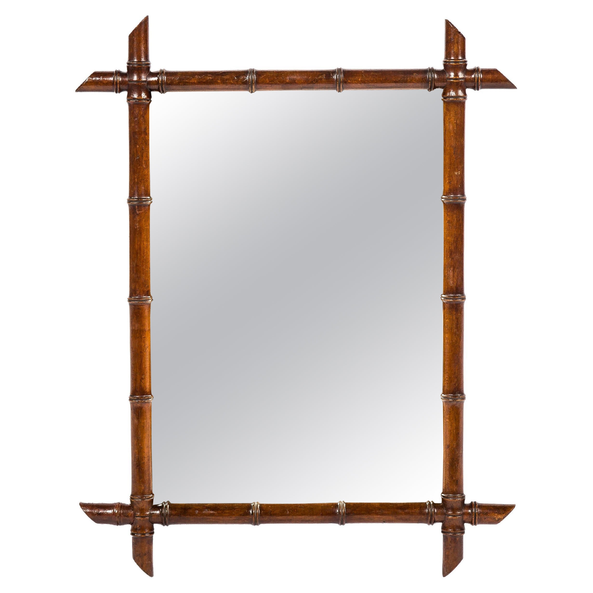 Antique French Faux Bamboo Wall Mirror in Beechwood with Original Glass For Sale