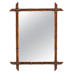 Antique French Faux Bamboo Wall Mirror in Beechwood with Original Glass