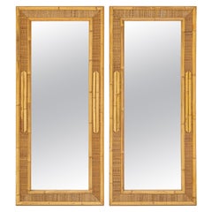 Pair of Italian Bamboo and Wood Wall Mirrors