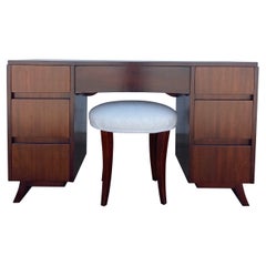 Vintage Mid-Century Modern Mahogany Vanity Desk with Stool by RWAY Furniture Co