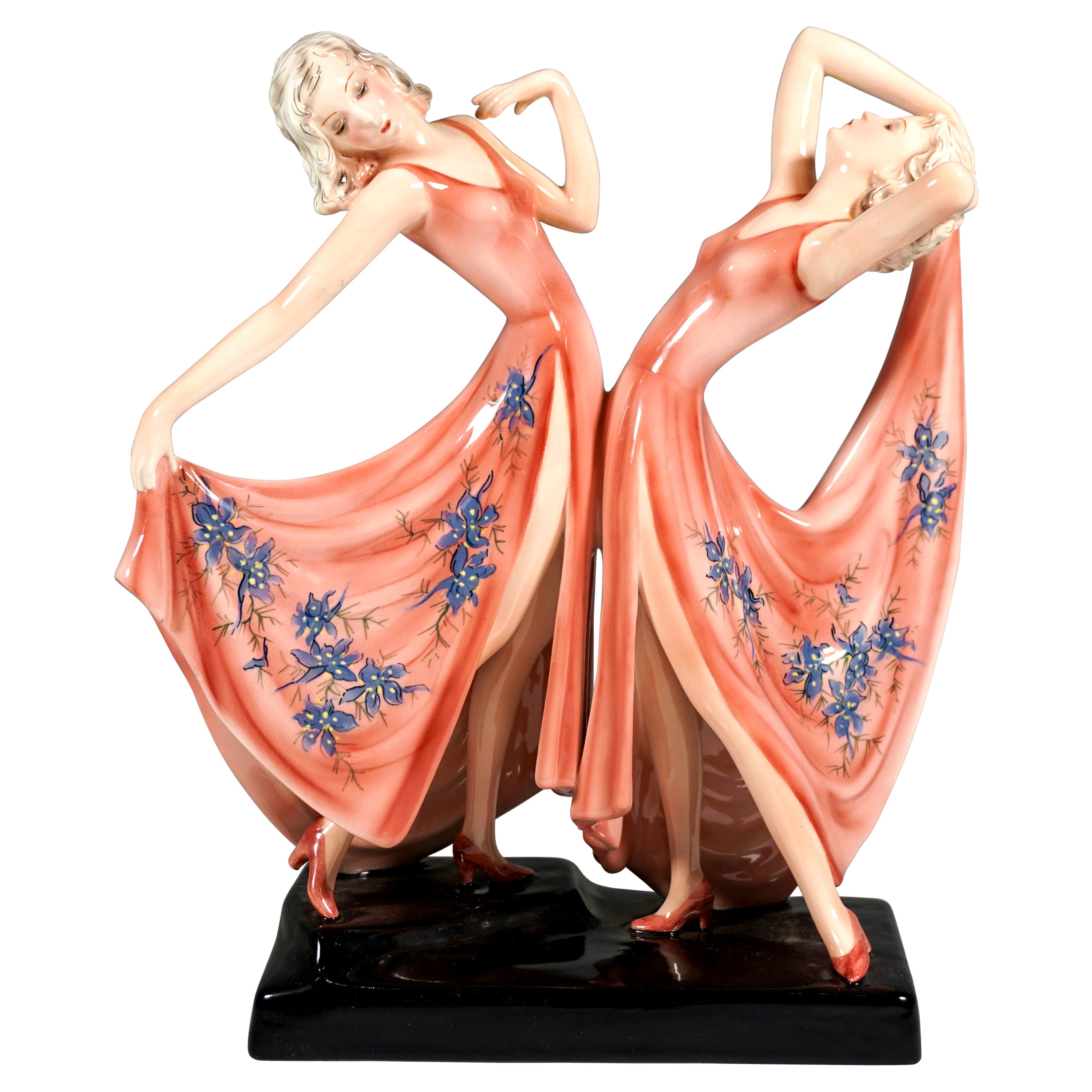 Goldscheider Art Déco Twin Dancers 'Dolly Sisters', by Stephan Dakon, ca 1939 For Sale
