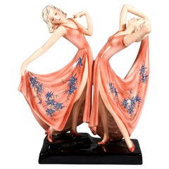 Goldscheider Art Déco Twin Dancers 'Dolly Sisters', by Stephan Dakon, ca 1939