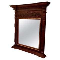 Very Large Carved Fruitwood Overmantel or Wall Mirror