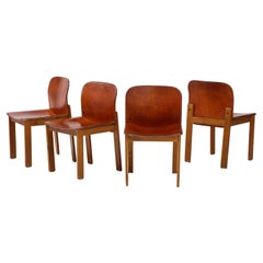 Set of 4 Model '121' Italian Leather Dining Chairs; Afra & Tobia Scarpa