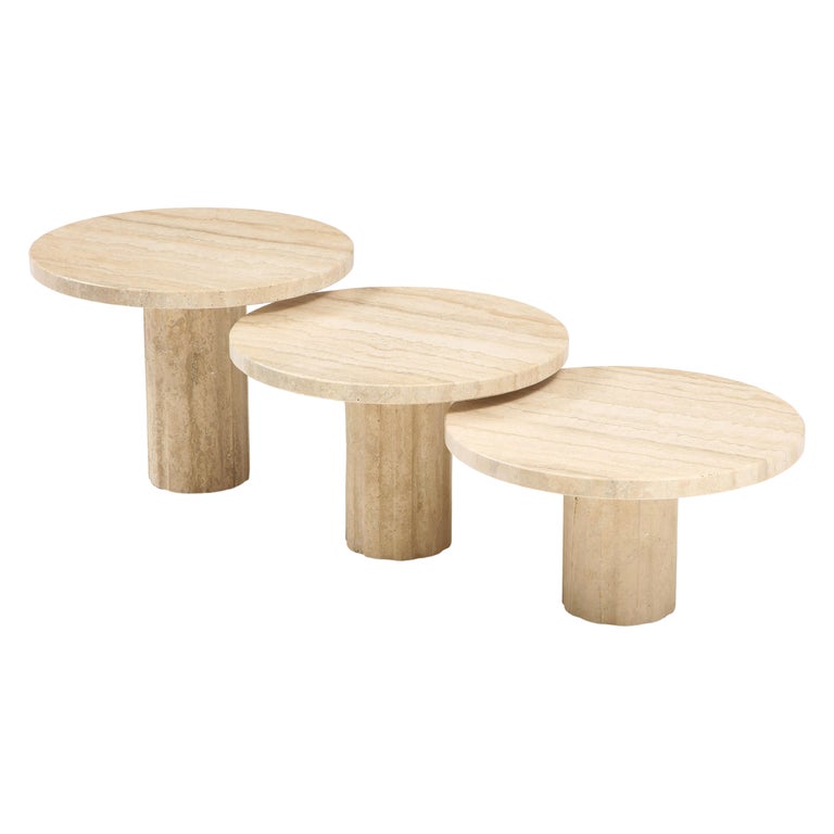Set of Three Italian 1970's Travertine Coffee or Side Tables For Sale