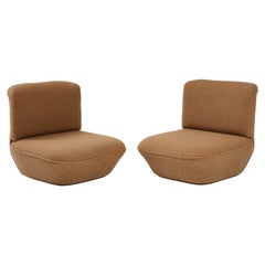 Pair of Italian 1970's Low Slung Camel Boucle Lounge Chairs