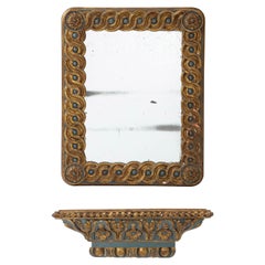 Italian 18th Century Gilded, Carved and Painted Mirror and Wall Console/Bracket