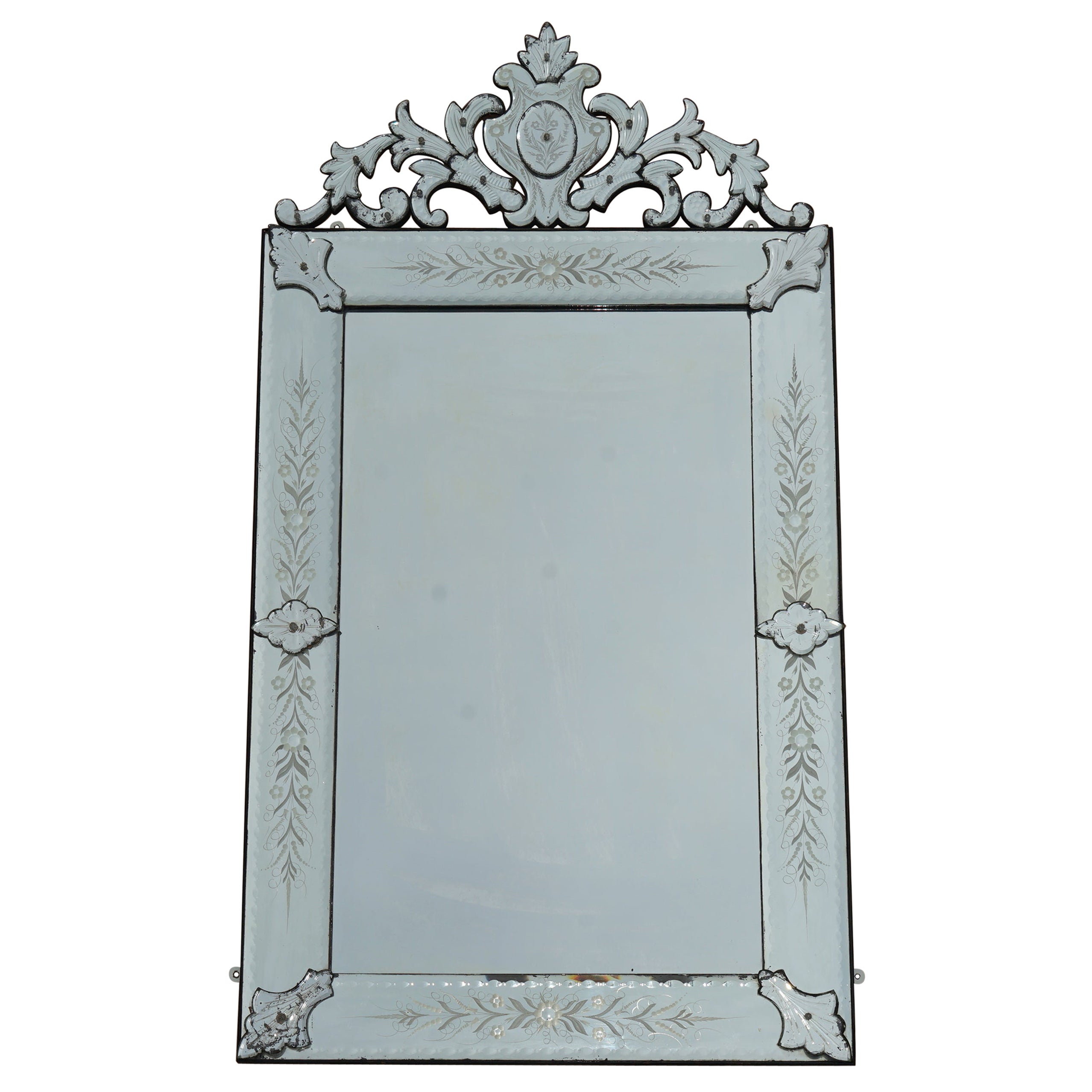 Fine Very Large Antique circa 1880 Venetian Etched Glass Overmantle Wall Mirror