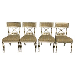 Vintage Set of 4 Neoclassical Gustavian Style Chairs, Parcel Gilt & Painted, Sphinx Ca