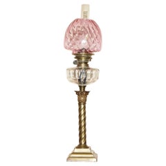 Anitique Spiral Corinthian Pillar Base Victorian Oil Lamp Original Ruby Glass
