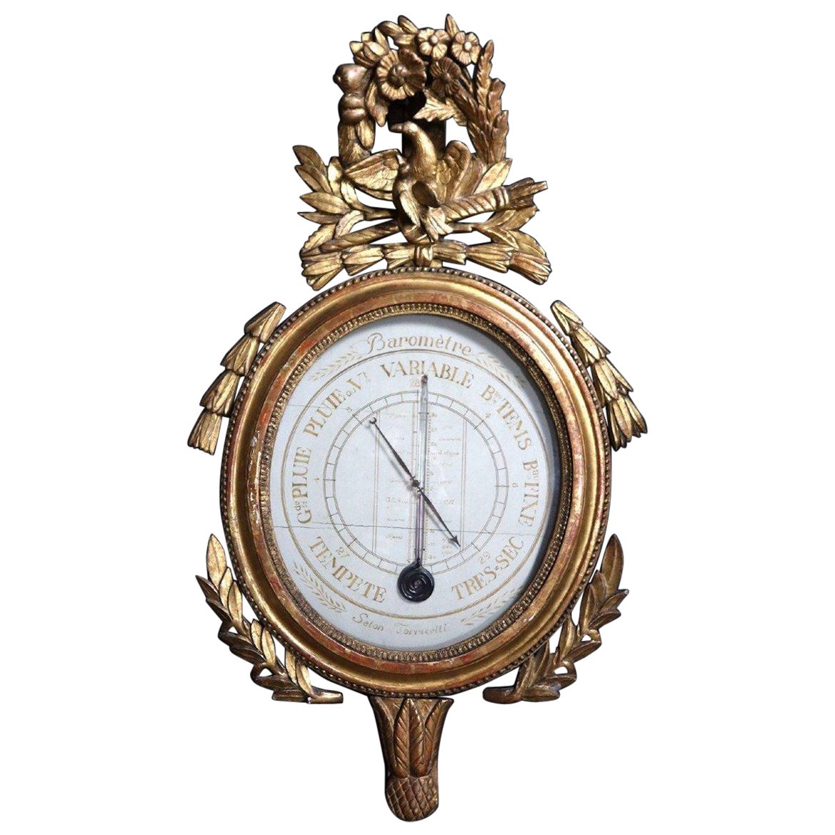 French Louis XVI Period Gilded Wood Barometer According to Torricelli