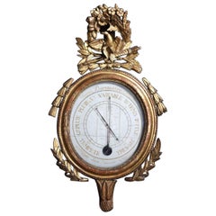 French Louis XVI Period Gilded Wood Barometer According to Torricelli