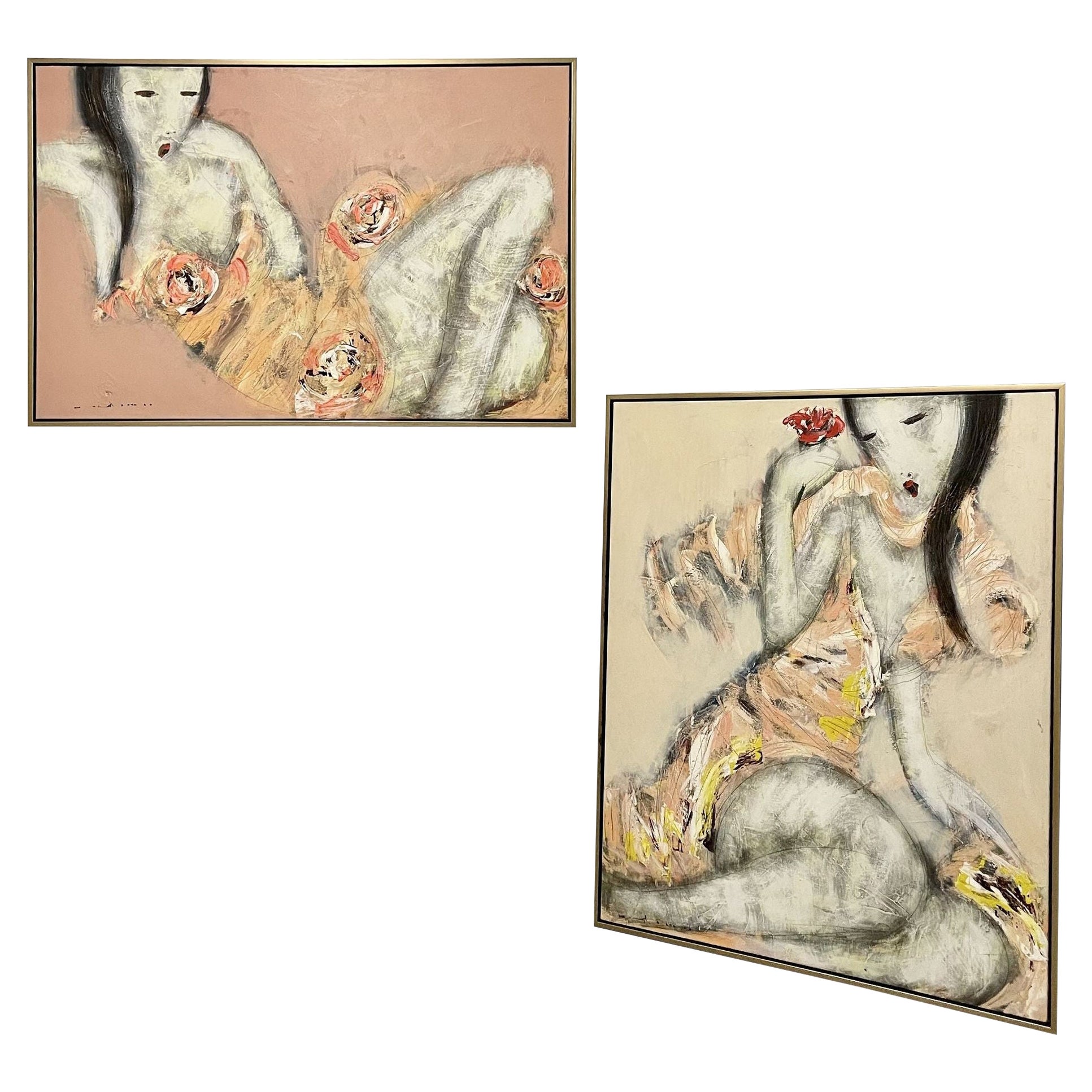 Contemporary Artist, Figurativ, Gemälde, Creme, Rosa, Weiß, Öl Leinwand 2000 