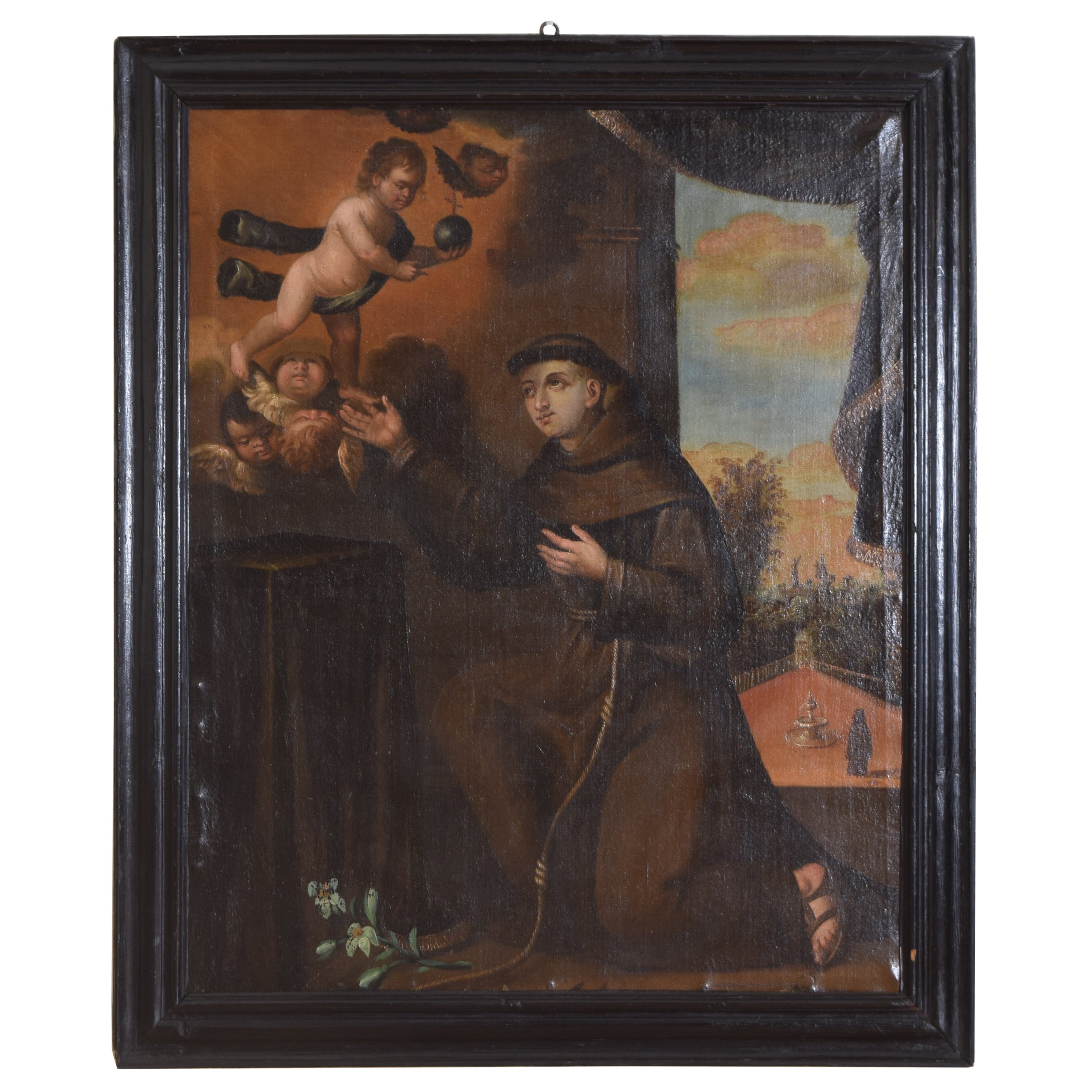 Spanish or Pourtuguse Large Oil on Canvas, "Saint Anthony", Mid-17th Century For Sale