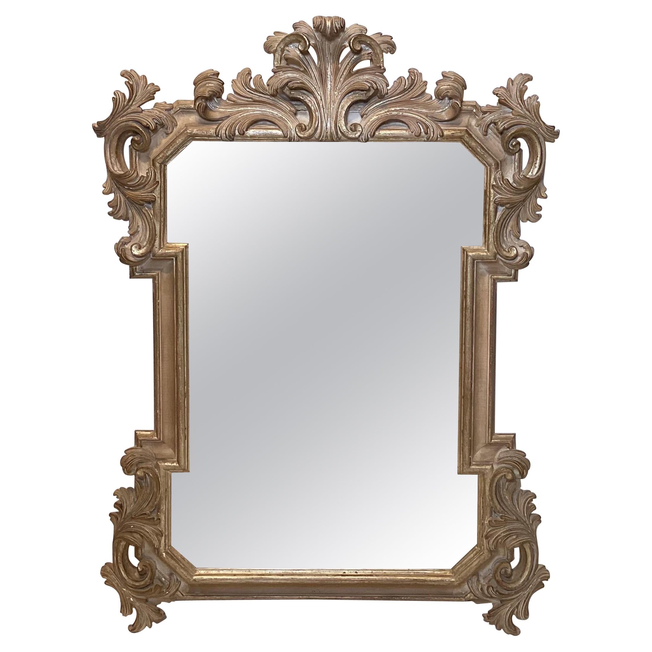 Beautifully Carved Weathered Gilt Wood Mirror