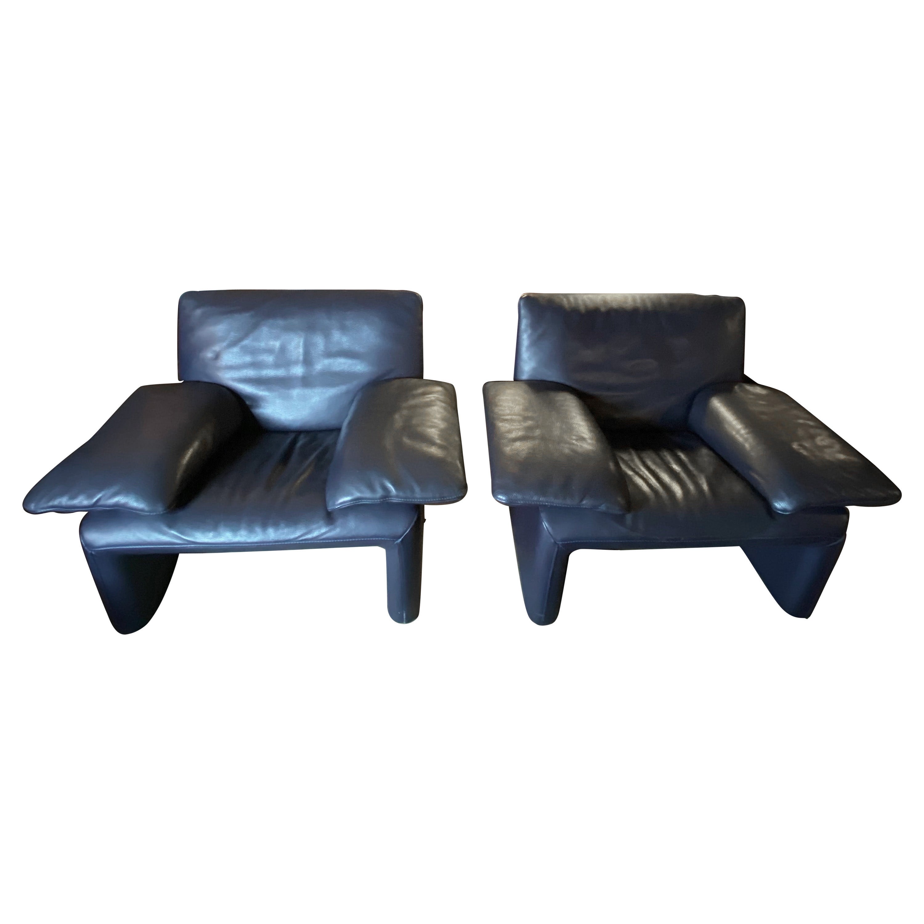Pair of Vintage Leather Lounge Chairs, Belgium, 1990s