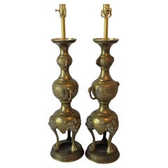 Pair of Moroccan Moorish Brass Lamps