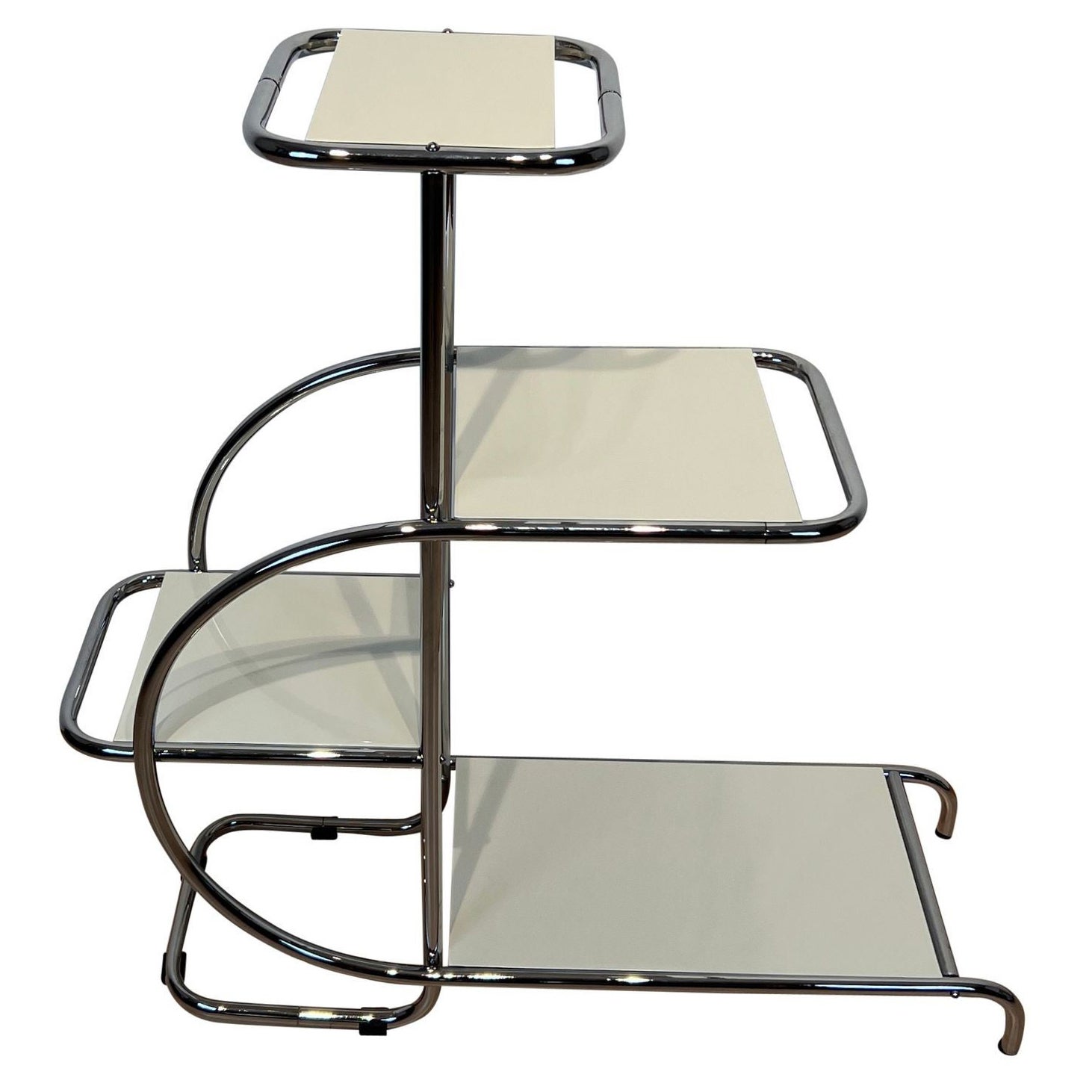 Bauhaus Steeltube Etagere, Creme-White Lacquer, Nickel Plate, Germany, 1930s For Sale