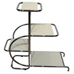 Vintage Bauhaus Steeltube Etagere, Creme-White Lacquer, Nickel Plate, Germany, 1930s