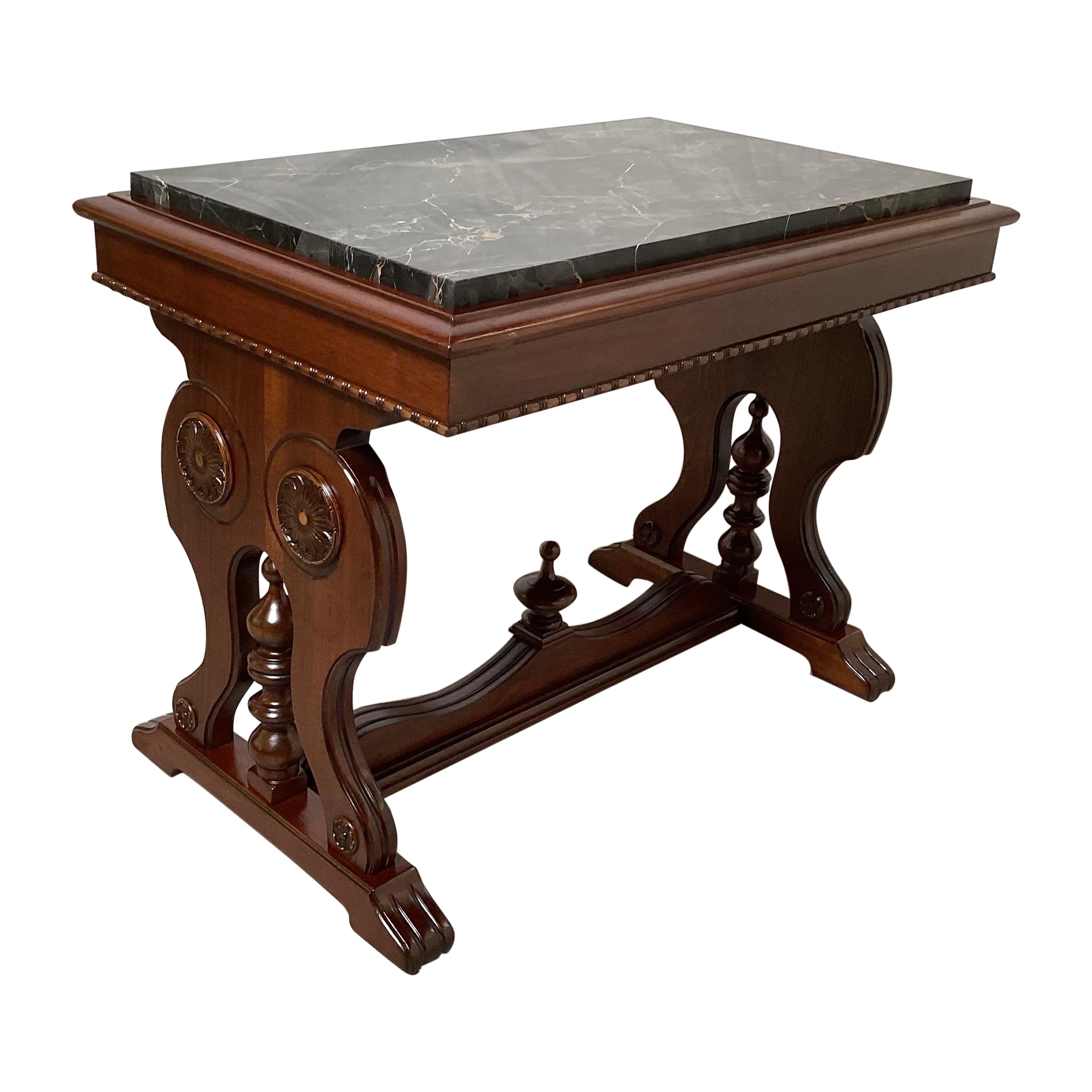 19th Century Carved Walnut and Marble Accent Table