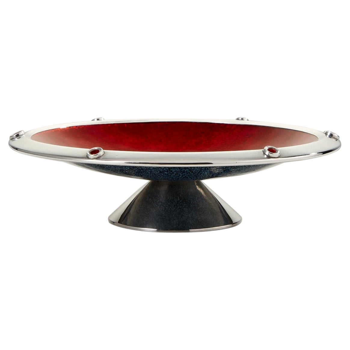 Spanish Mid 20th Century Silver Red Enamel Bowl Spain Circa 1960 For Sale