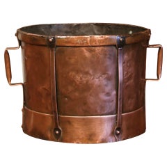 Antique 19th Century French Copper Grain Measure Bucket with Side Handles