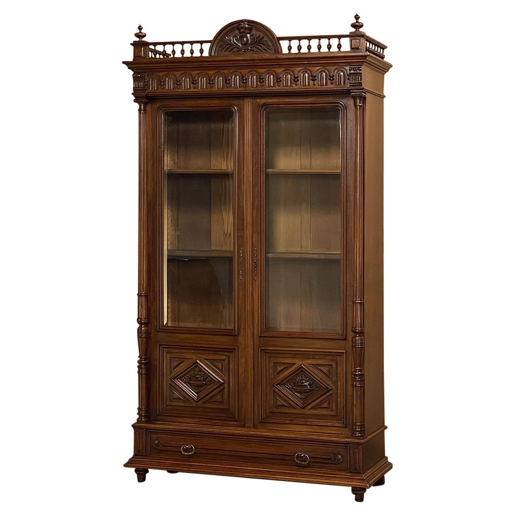 19th Century French Henri II Walnut Bookcase For Sale