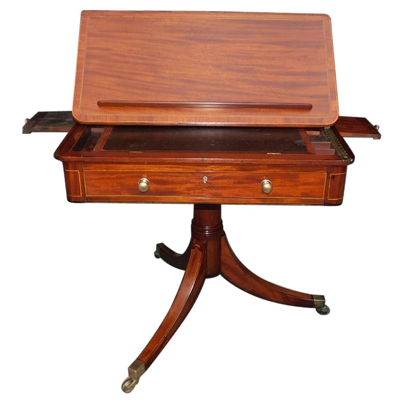 English Regency Mahogany Leather Reading Table with Flanking Candle Slides 1790 For Sale