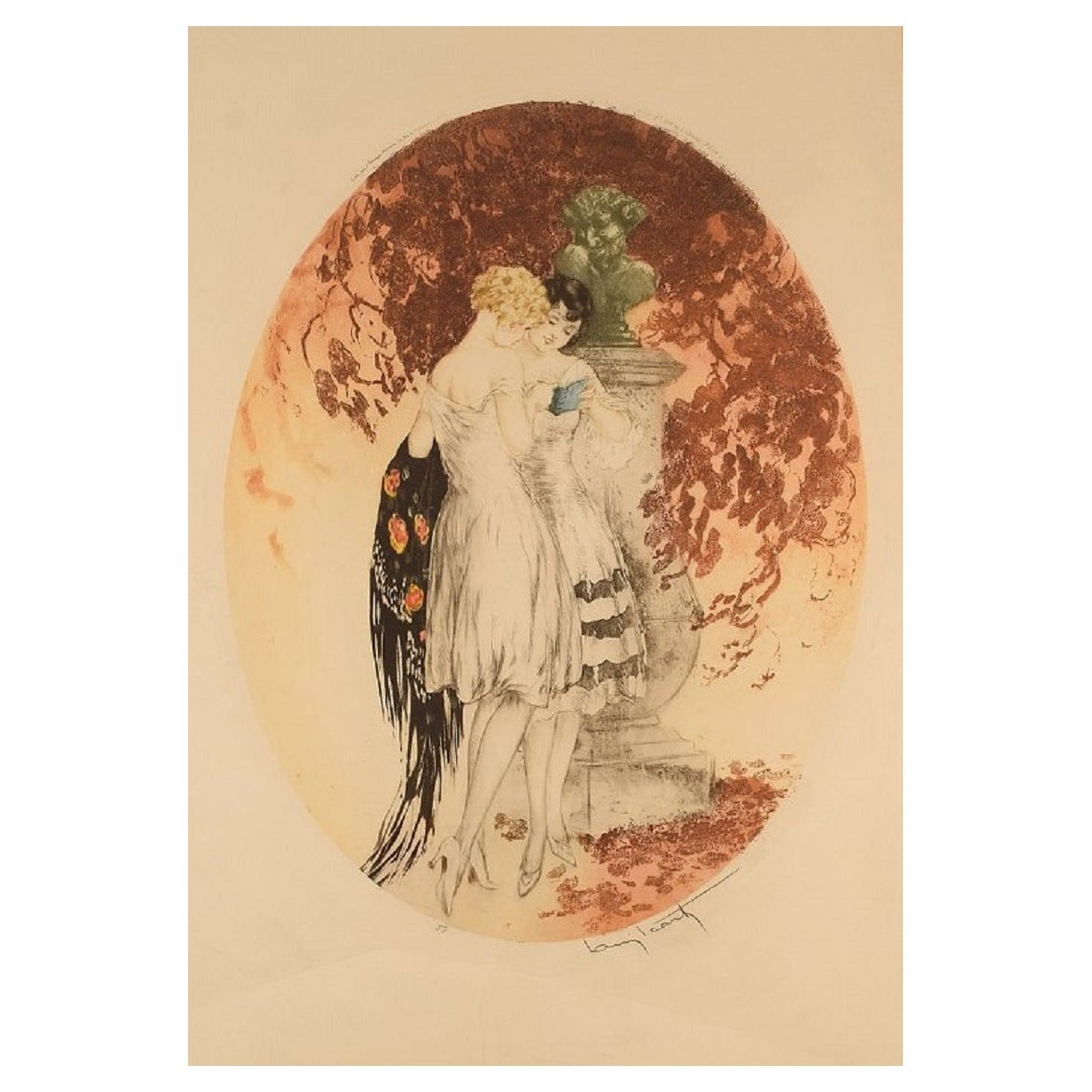 Louis Icart, Etching on Paper, "Look", Dated 1928 For Sale