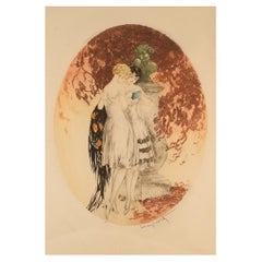 Antique Louis Icart, Etching on Paper, "Look", Dated 1928