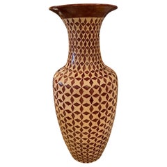 Monumental Vintage Italian Glazed Terracotta Pottery Vessel in Brown and White