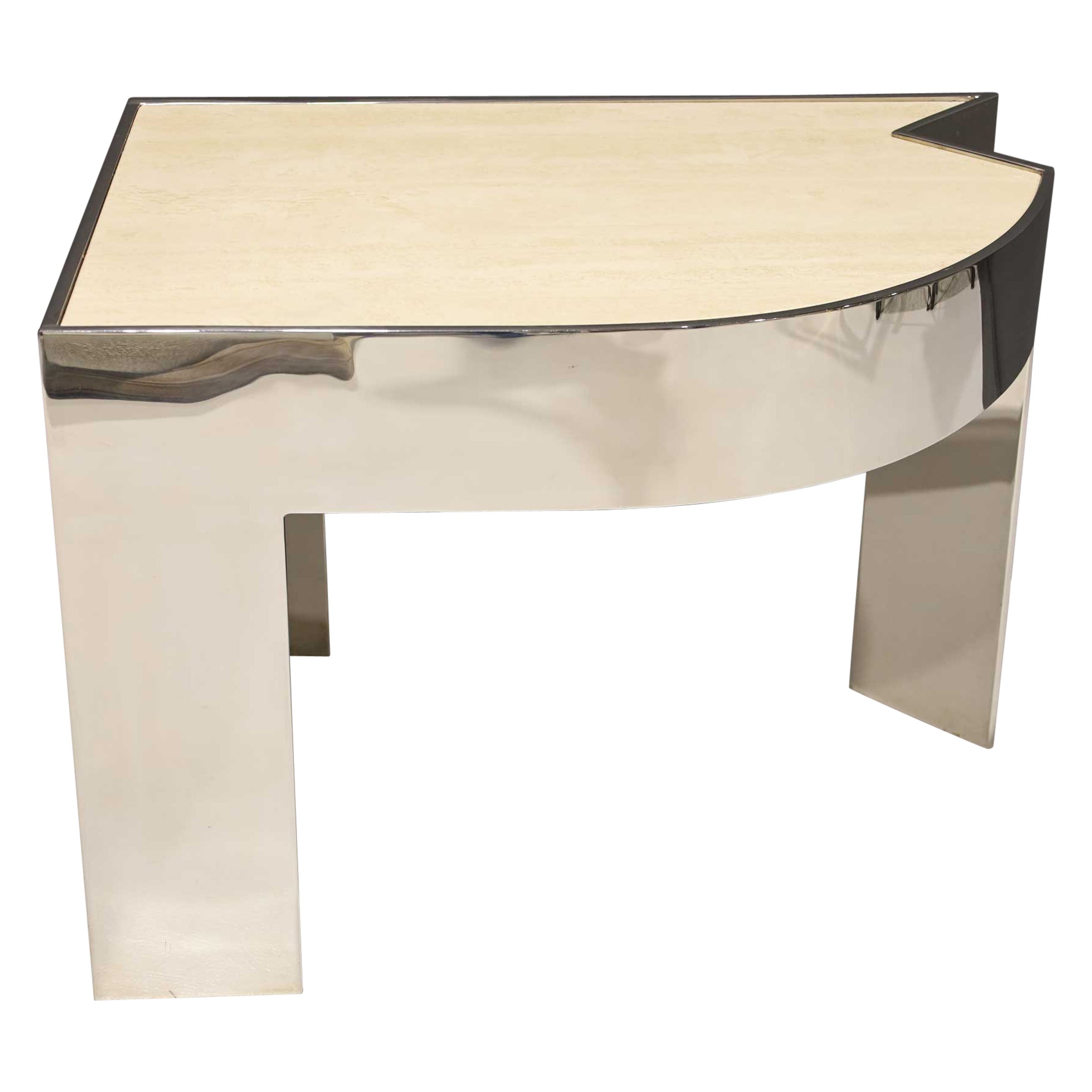 Pace Collection Polished Steel and Travertine Side Table Rare