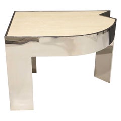 Vintage Pace Collection Polished Steel and Travertine Side Table Rare