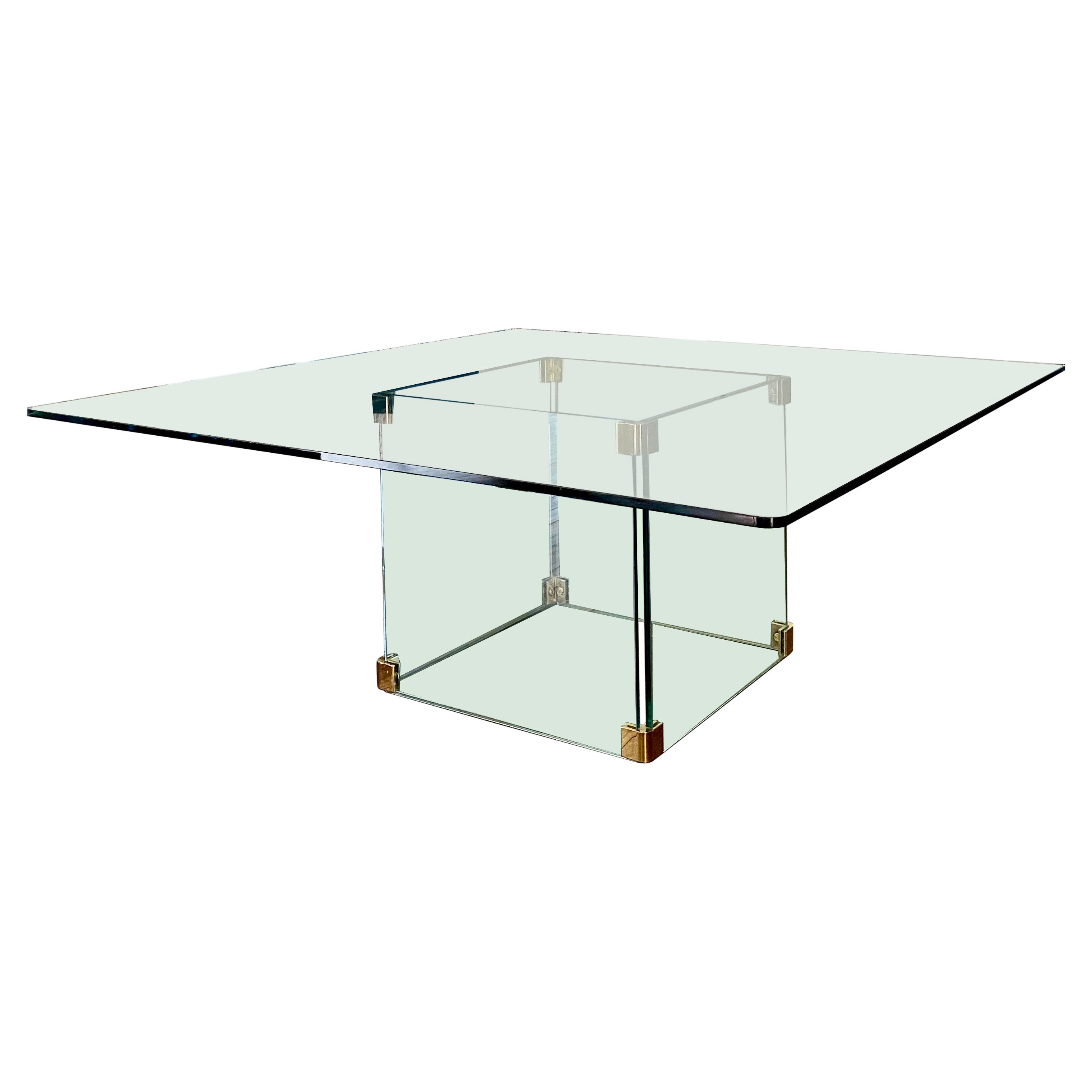 Large Square Glass Coffee Table in the Style of Leon Rosen for Pace Collection For Sale