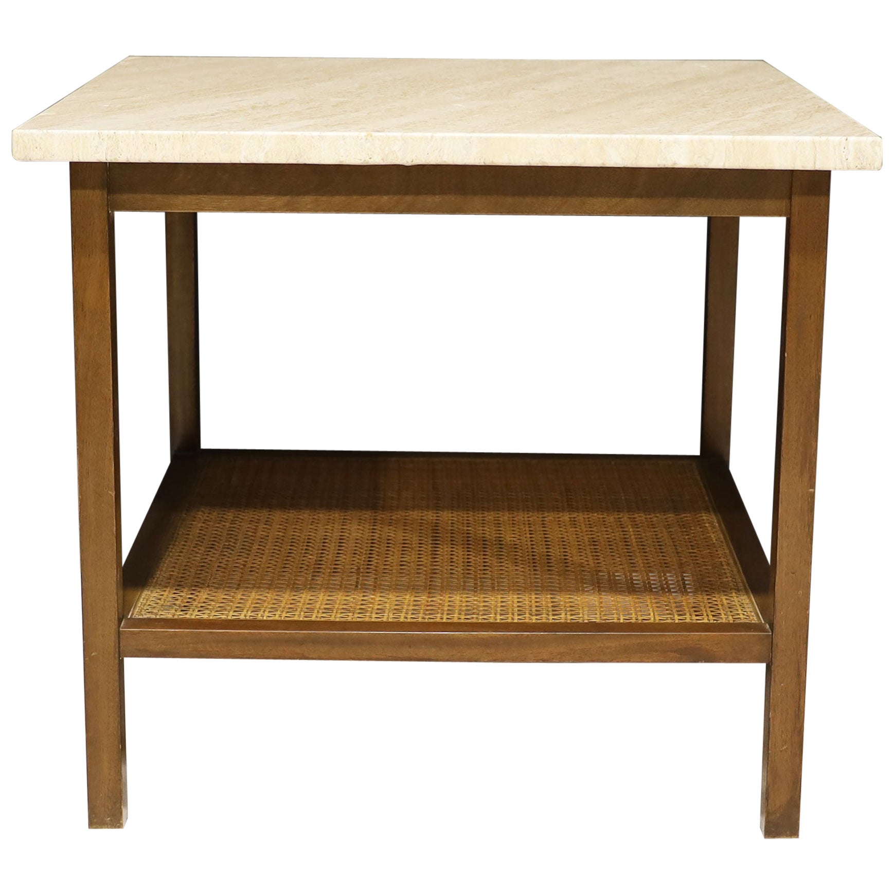 Paul McCobb for Directional Mahogany and Travertine Side or End Table For Sale